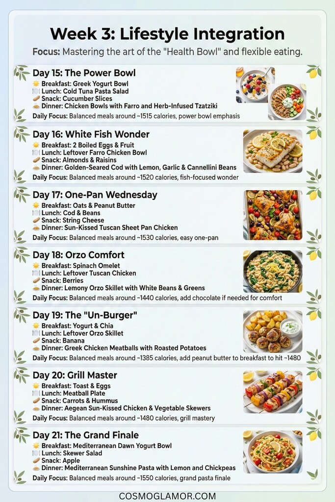 Week 3 menu visual for the Mediterranean Diet Meal Plan