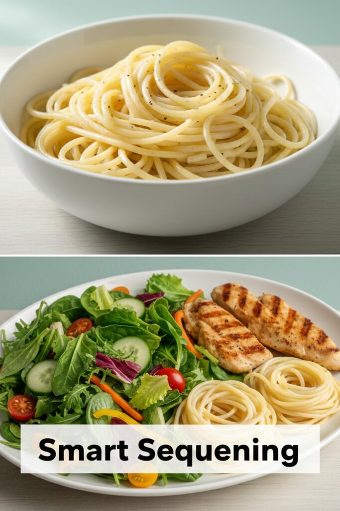 Food sequencing visual guide for tips for lowering A1C levels