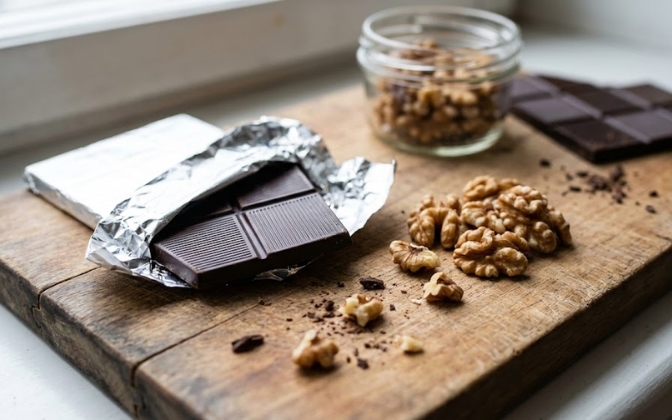 dark chocolate and walnuts